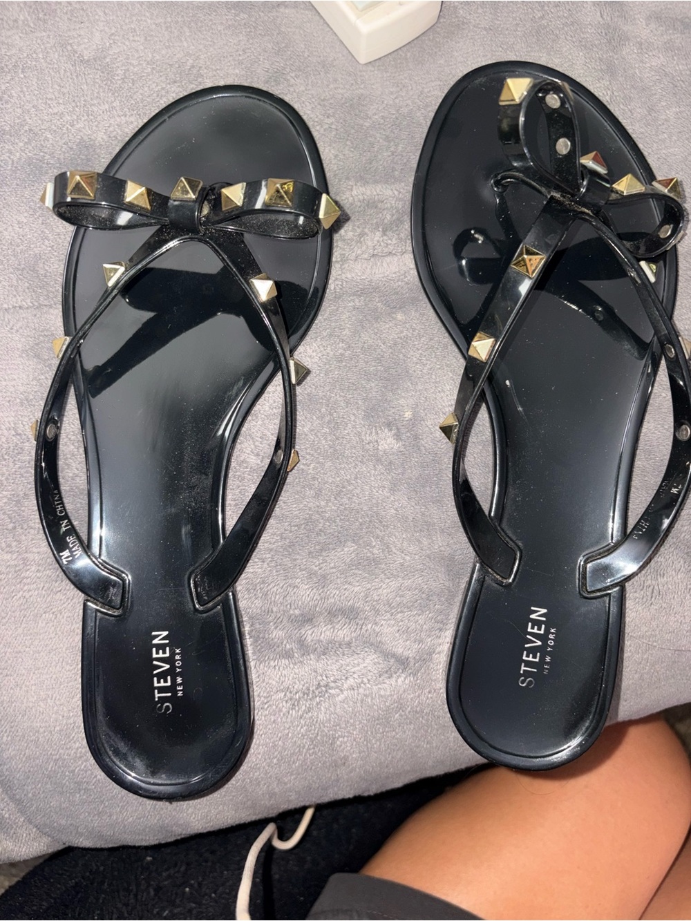 Steven By Steve Madden Black Jelly Bow Sandals with Gold Studs